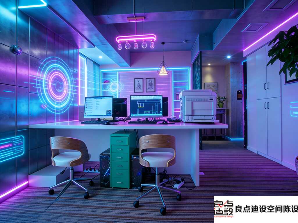 💥科技感办公室装修软装设计封神!霓虹灯+赛博风美到不想下班✨